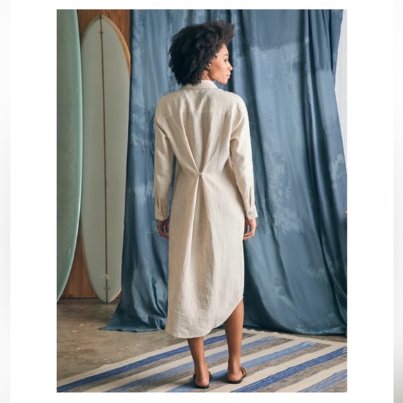 Faherty linen striped duster style midi T-shirt dress size medium khaki white - Picture 3 of 8